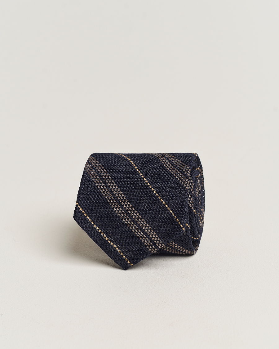 Homme | Finamore Napoli Regimental Grenadine Silk Tie Navy/Brown | Finamore Napoli | Regimental Grenadine Silk Tie Navy/Brown