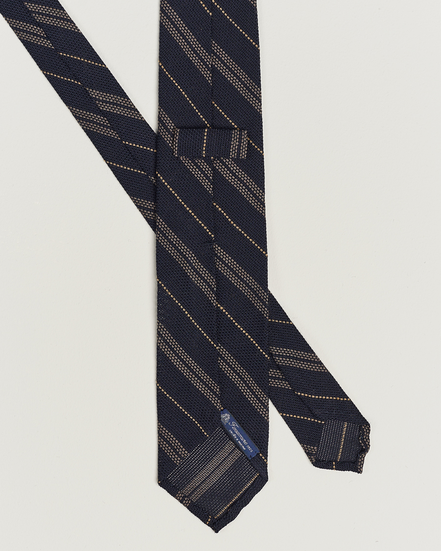 Homme | Finamore Napoli Regimental Grenadine Silk Tie Navy/Brown | Finamore Napoli | Regimental Grenadine Silk Tie Navy/Brown