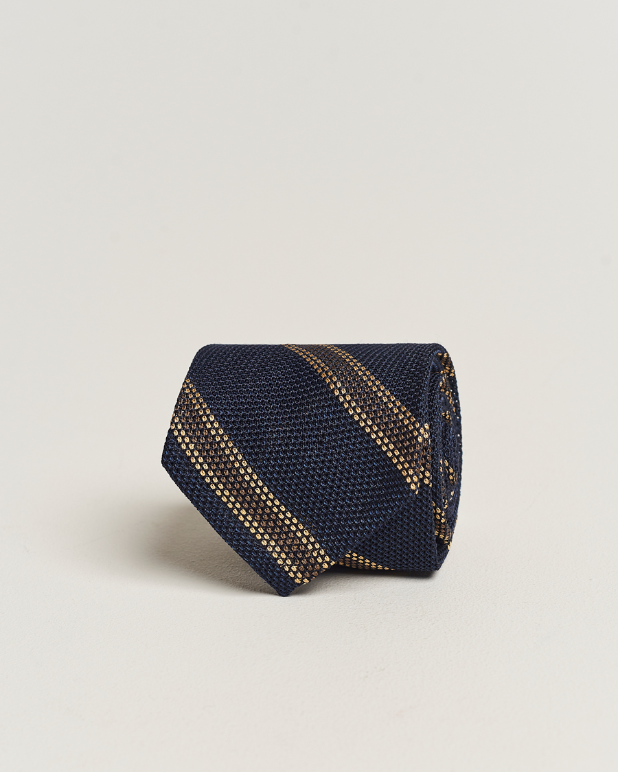 Homme | Finamore Napoli Regimental Grenadine Silk Tie Navy/Brown | Finamore Napoli | Regimental Grenadine Silk Tie Navy/Brown