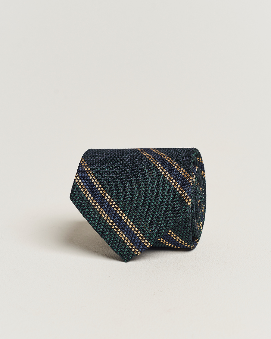 Homme | Finamore Napoli Regimental Grenadine Silk Tie Green/Navy | Finamore Napoli | Regimental Grenadine Silk Tie Green/Navy