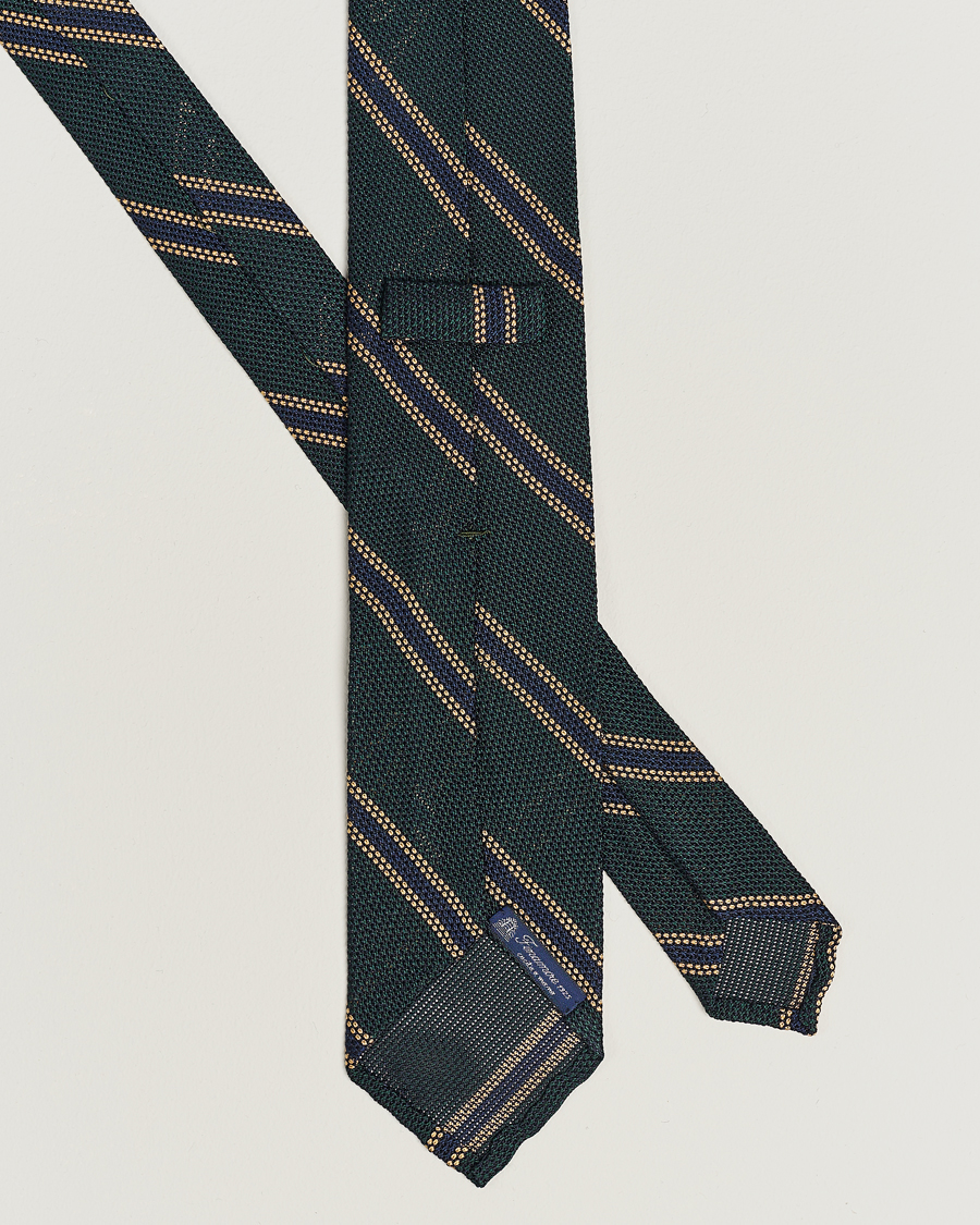 Homme | Finamore Napoli Regimental Grenadine Silk Tie Green/Navy | Finamore Napoli | Regimental Grenadine Silk Tie Green/Navy