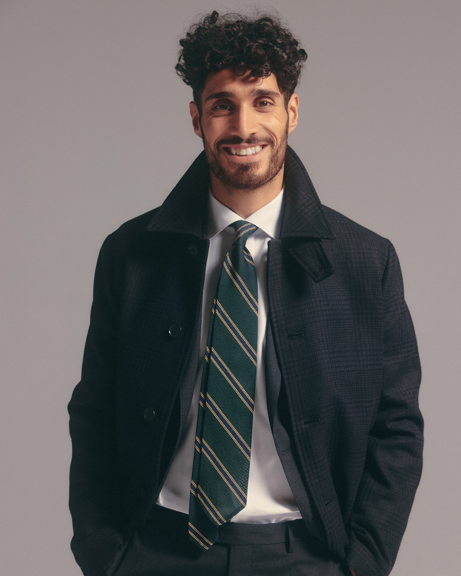 Homme | Finamore Napoli Regimental Grenadine Silk Tie Green/Navy | Finamore Napoli | Regimental Grenadine Silk Tie Green/Navy