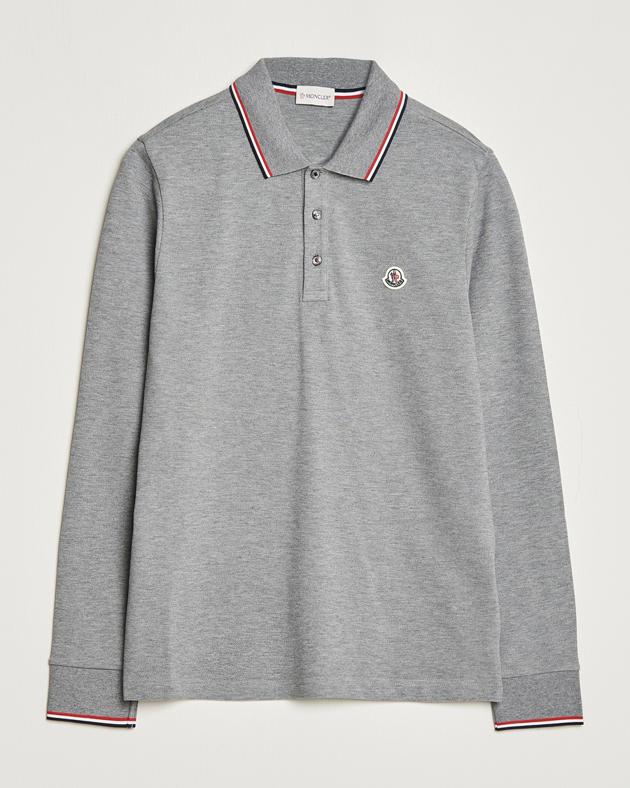 Homme | Pulls Et Tricots | Moncler | Contrast Rib Long Sleeve Polo Light Grey