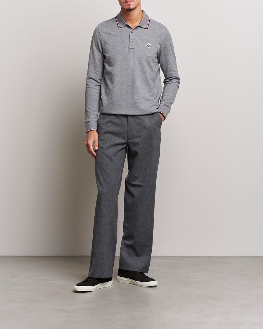 Homme | Pulls Et Tricots | Moncler | Contrast Rib Long Sleeve Polo Light Grey