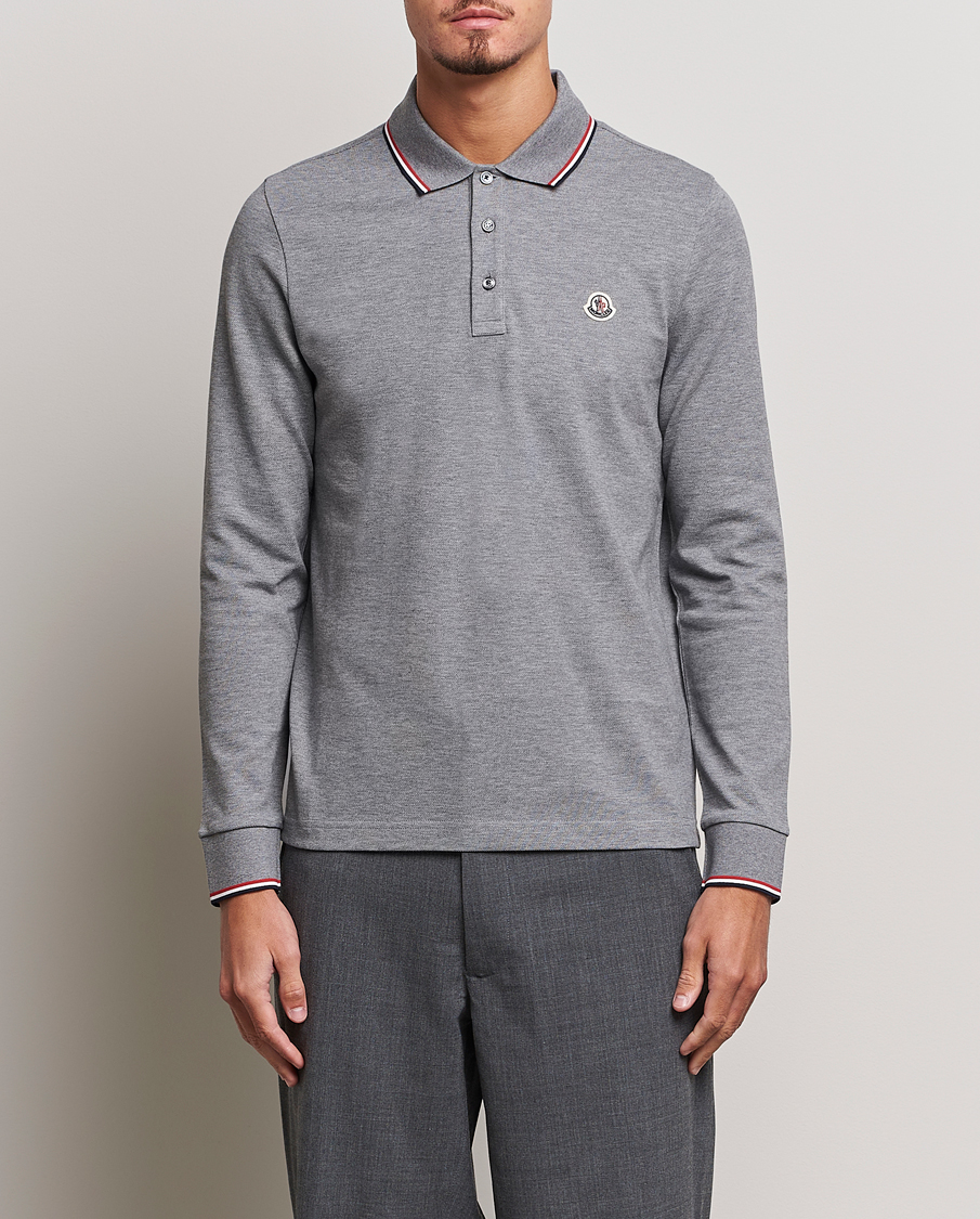 Homme | Pulls Et Tricots | Moncler | Contrast Rib Long Sleeve Polo Light Grey