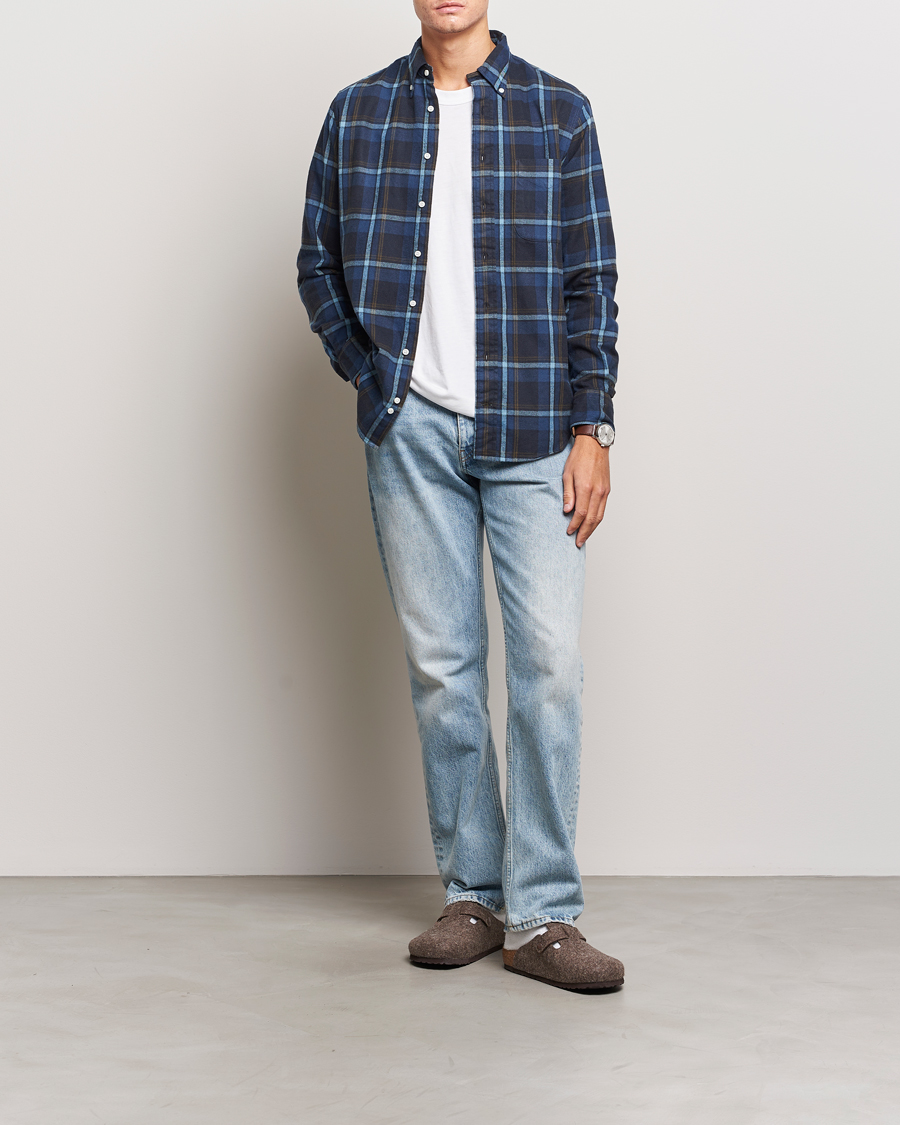 Homme | Chemises | Gitman Vintage | Button Down Shaggy Flannel Shirt Navy Check
