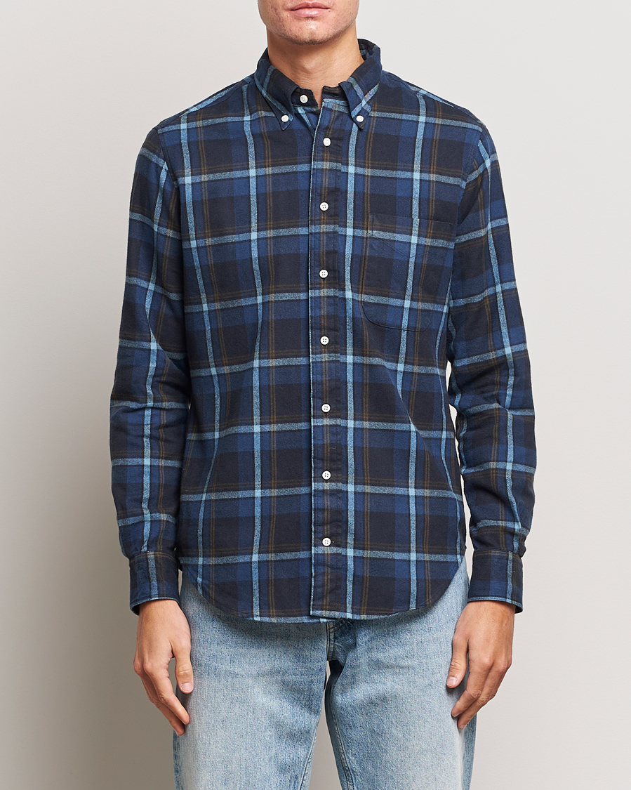 Homme | Chemises | Gitman Vintage | Button Down Shaggy Flannel Shirt Navy Check
