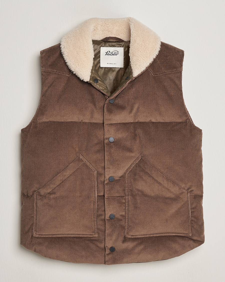 Homme | Manteaux Et Vestes | Valstar | Corduroy Shearling Collar Down Vest Brown