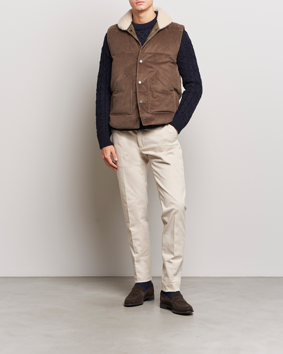 Homme | Manteaux Et Vestes | Valstar | Corduroy Shearling Collar Down Vest Brown