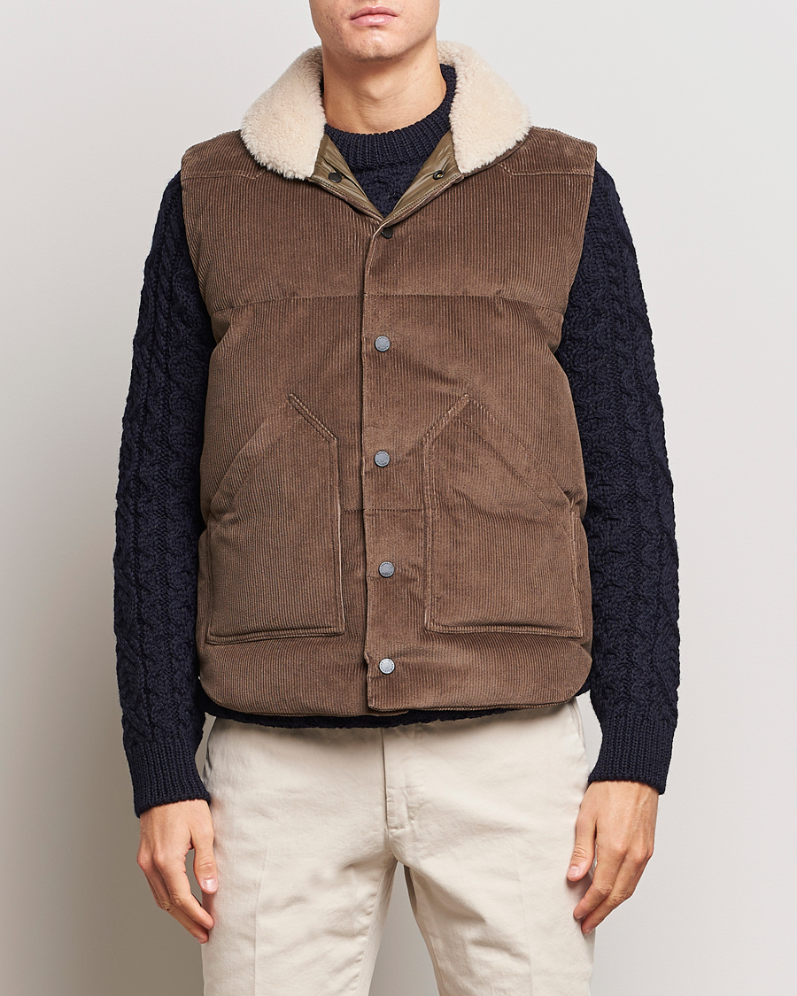 Homme | Manteaux Et Vestes | Valstar | Corduroy Shearling Collar Down Vest Brown