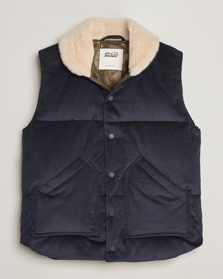 Homme | Manteaux Et Vestes | Valstar | Corduroy Shearling Collar Down Vest Navy
