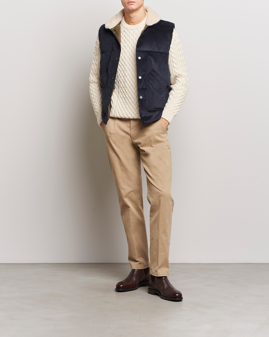 Homme | Manteaux Et Vestes | Valstar | Corduroy Shearling Collar Down Vest Navy
