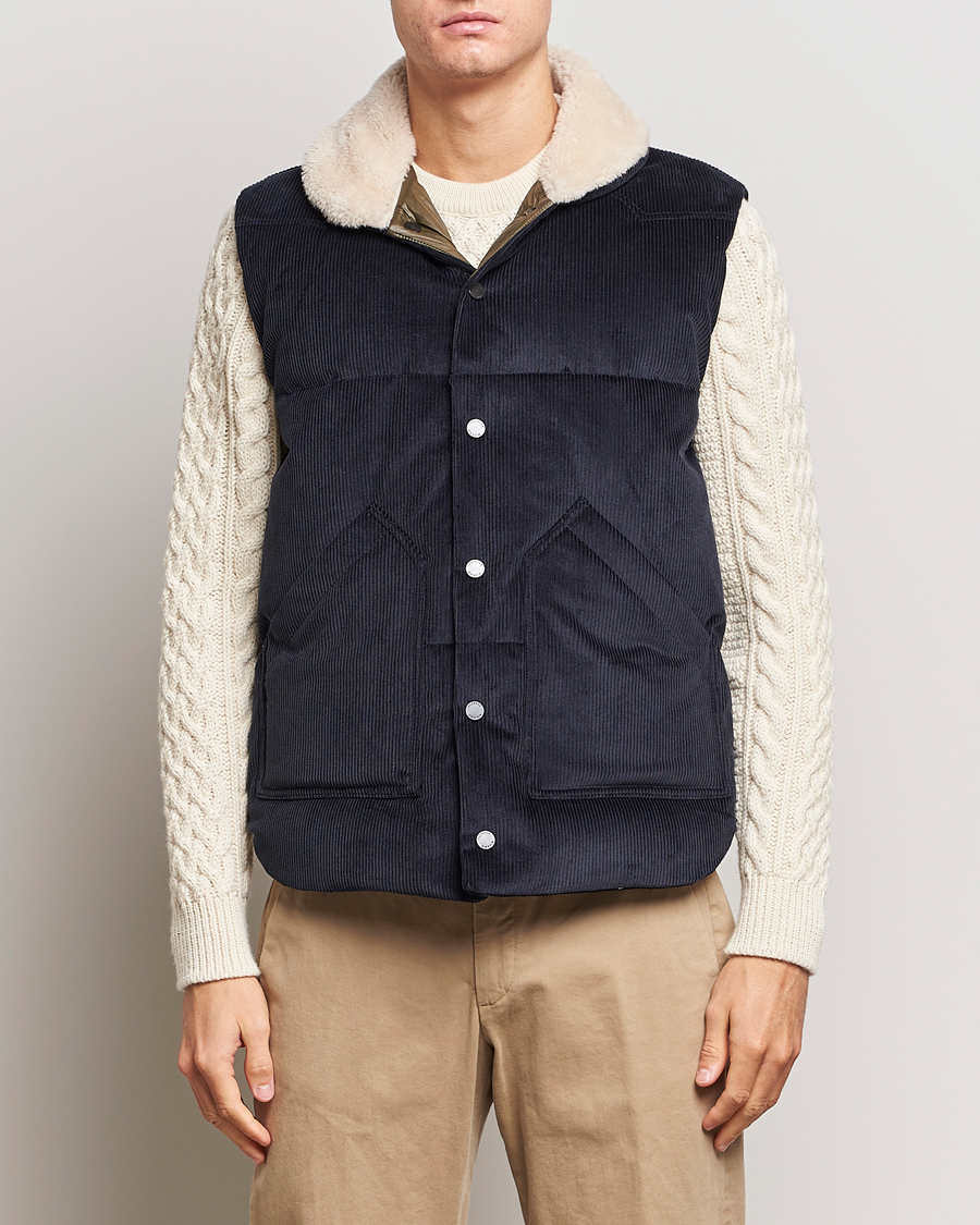 Homme | Manteaux Et Vestes | Valstar | Corduroy Shearling Collar Down Vest Navy