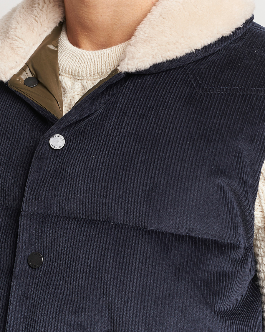 Homme | Manteaux Et Vestes | Valstar | Corduroy Shearling Collar Down Vest Navy