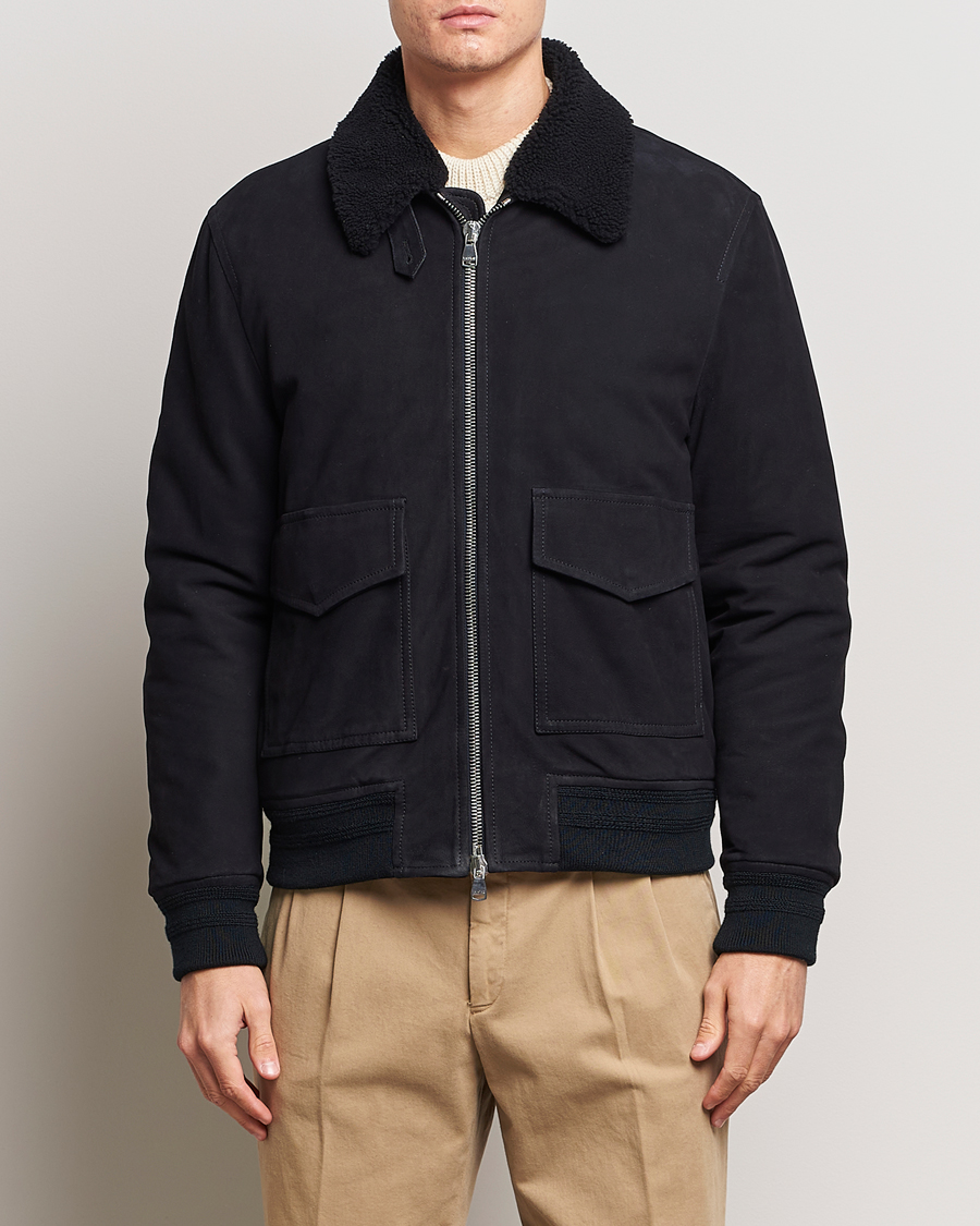 Homme | Manteaux Et Vestes | Valstar | Shearling Collar Suede Bomber Navy