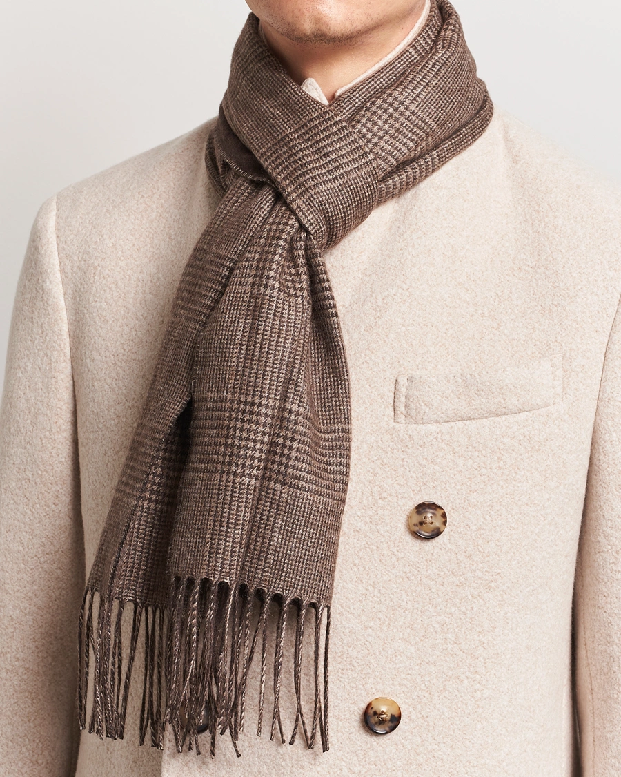 Homme | Piacenza Cashmere Cashmere/Silk Glencheck Scarf Brown | Piacenza Cashmere | Cashmere/Silk Glencheck Scarf Brown