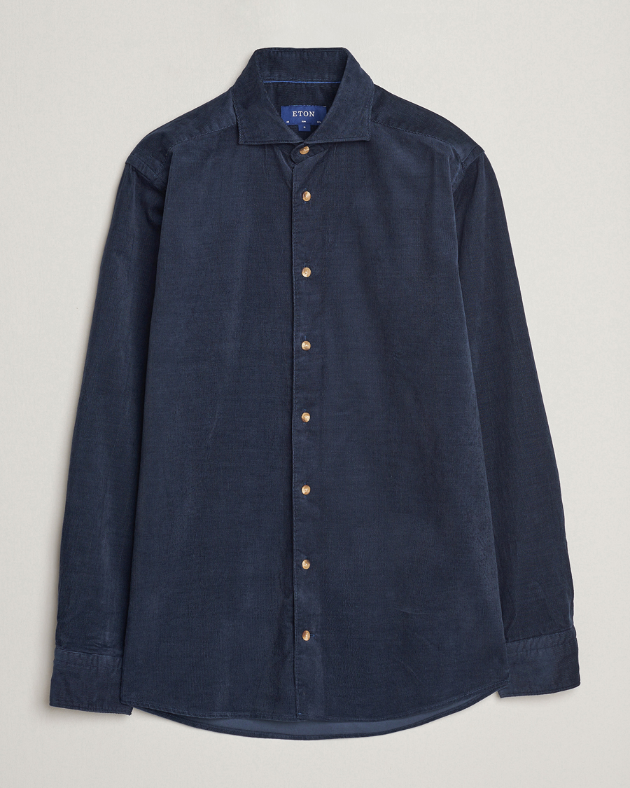 Homme | Chemises | Eton | Slim Fit Fine Wale Corduroy Shirt Navy Blue