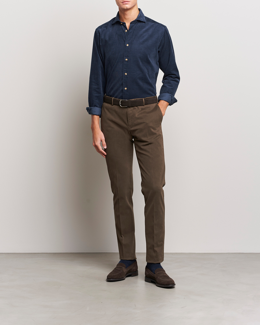 Homme | Chemises | Eton | Slim Fit Fine Wale Corduroy Shirt Navy Blue