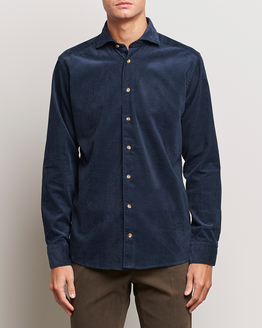 Homme | Chemises | Eton | Slim Fit Fine Wale Corduroy Shirt Navy Blue