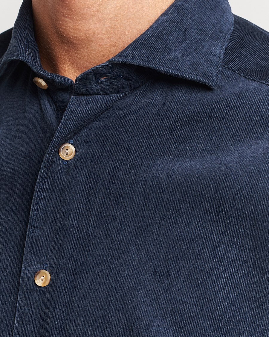 Homme | Chemises | Eton | Slim Fit Fine Wale Corduroy Shirt Navy Blue