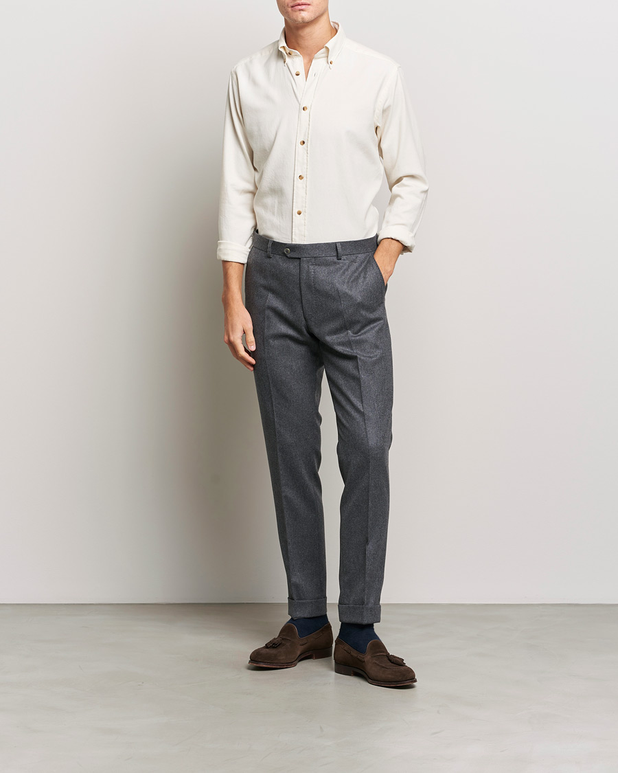 Homme | Chemises | Eton | Slim Fit Twill Flannel Shirt Off White