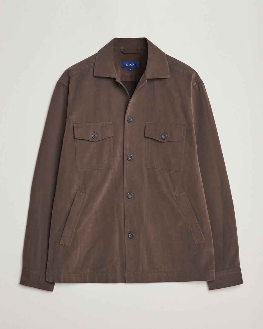 Homme | Chemises | Eton | Twill Moleskin Overshirt Dark Beige