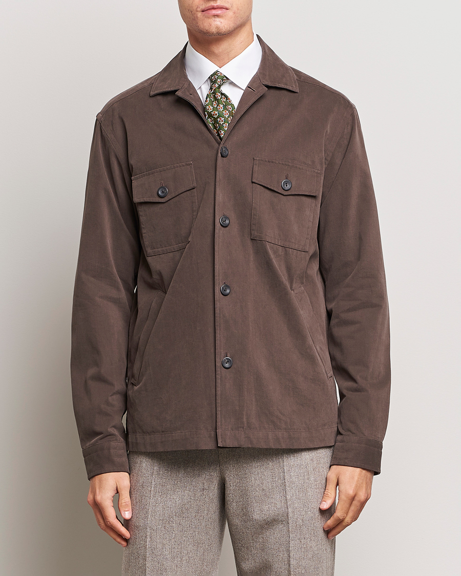 Homme | Chemises | Eton | Twill Moleskin Overshirt Dark Beige