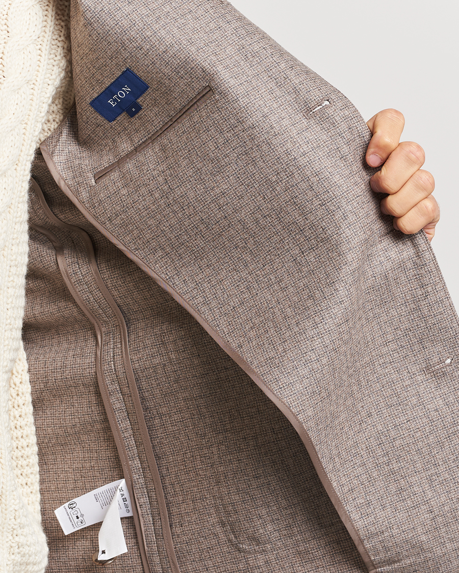 Homme | Chemises | Eton | Wool/Cashmere Checked Overshirt Brown