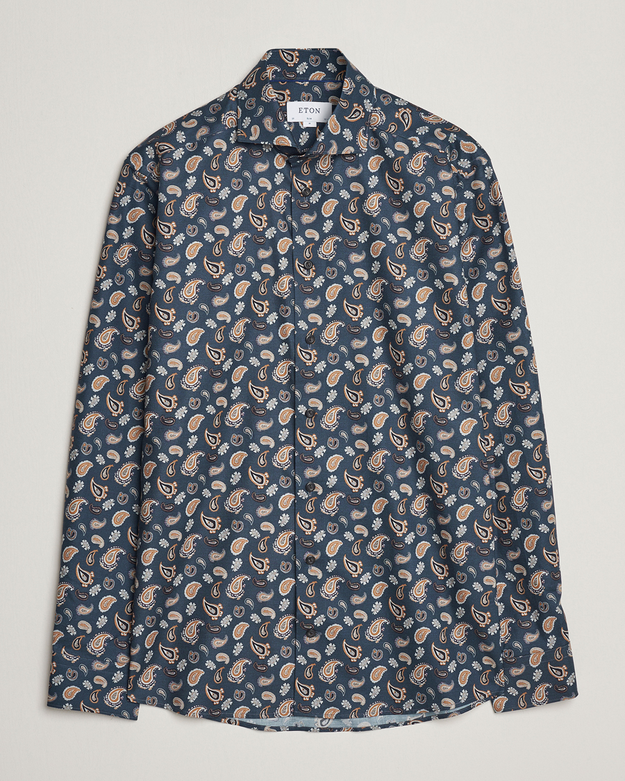 Homme | Chemises | Eton | Slim Fit Wrinkle Free Flannel Printed Shirt Navy