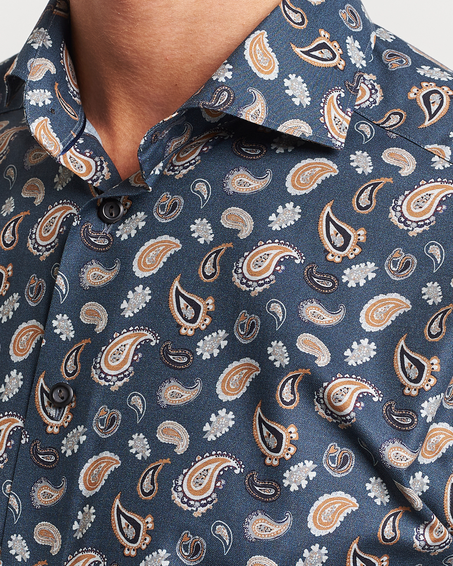 Homme | Chemises | Eton | Slim Fit Wrinkle Free Flannel Printed Shirt Navy