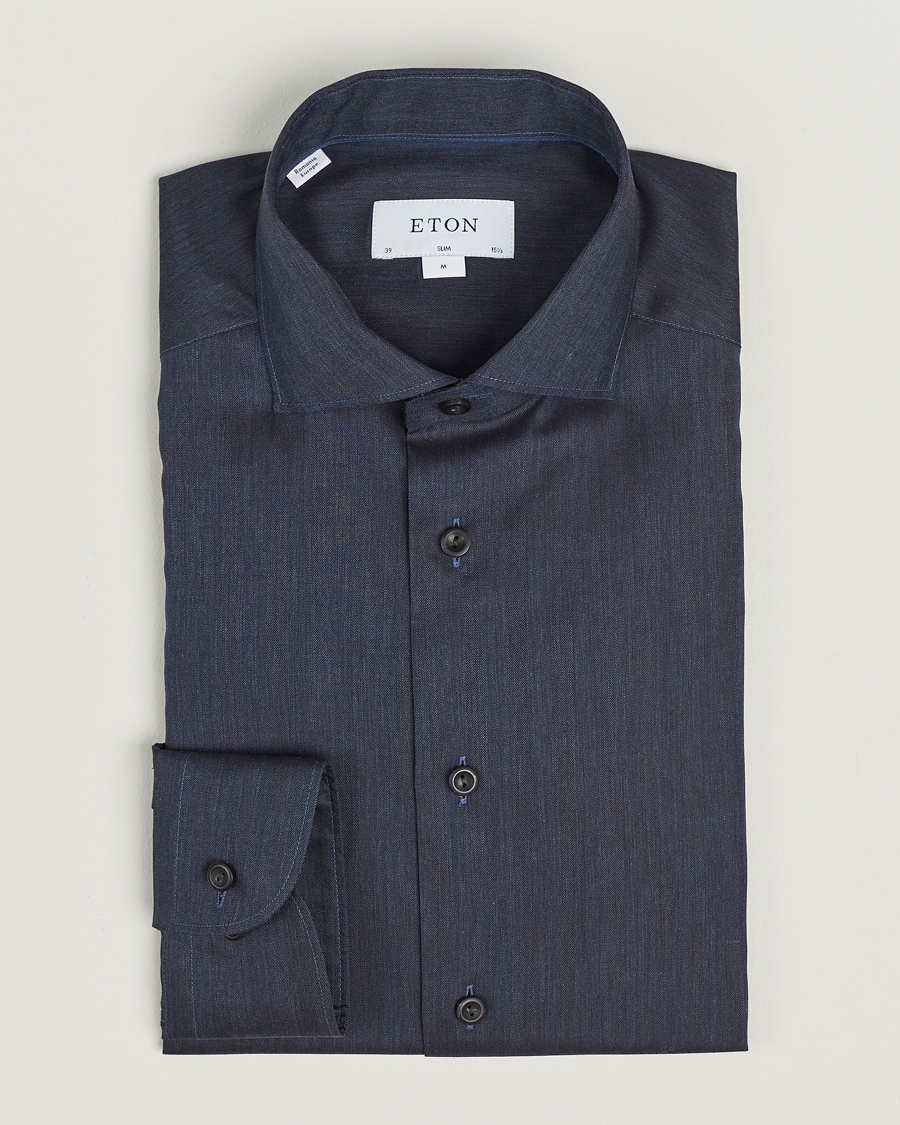 Homme | Chemises | Eton | Slim Fit Wrinkle Free Flannel Shirt Navy Blue