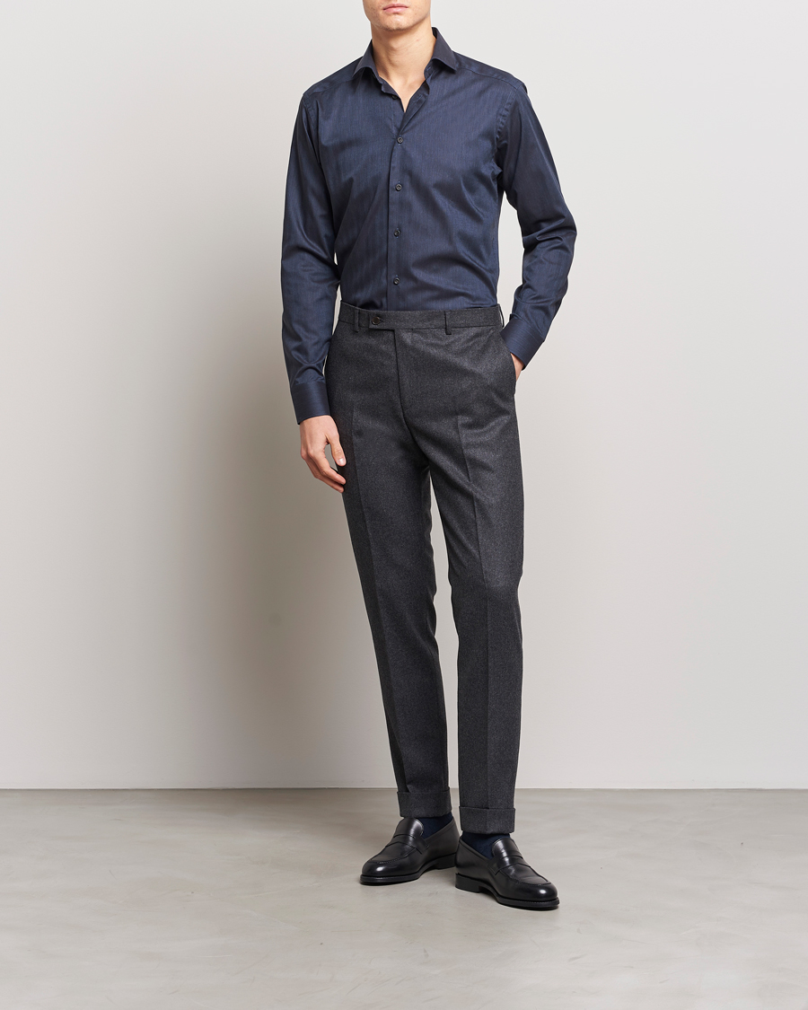 Homme | Chemises | Eton | Slim Fit Wrinkle Free Flannel Shirt Navy Blue