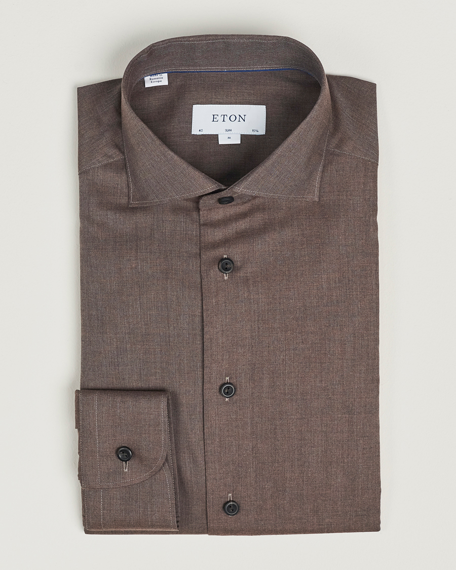 Homme | Chemises | Eton | Slim Fit Wrinkle Free Flannel Shirt Dark Brown