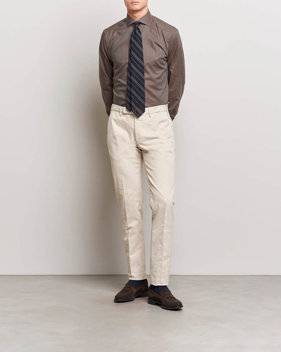 Homme | Chemises | Eton | Slim Fit Wrinkle Free Flannel Shirt Dark Brown