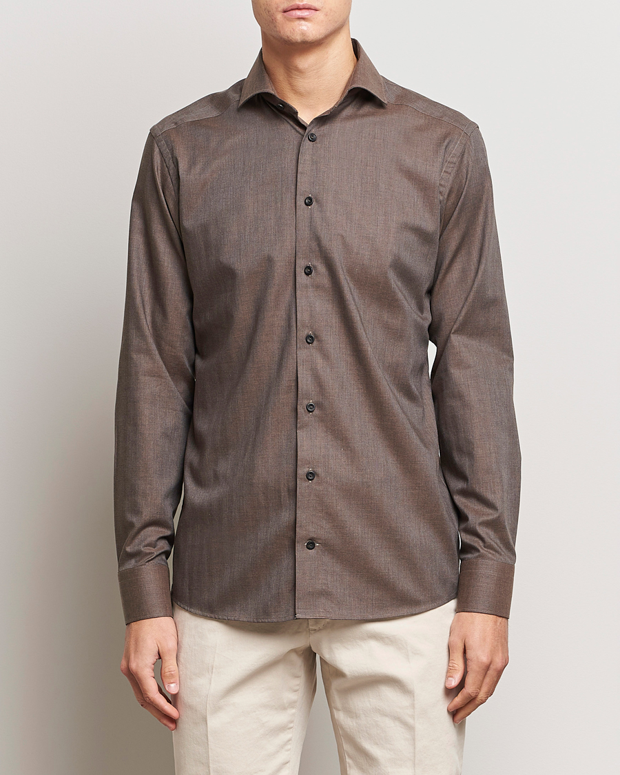 Homme | Chemises | Eton | Slim Fit Wrinkle Free Flannel Shirt Dark Brown