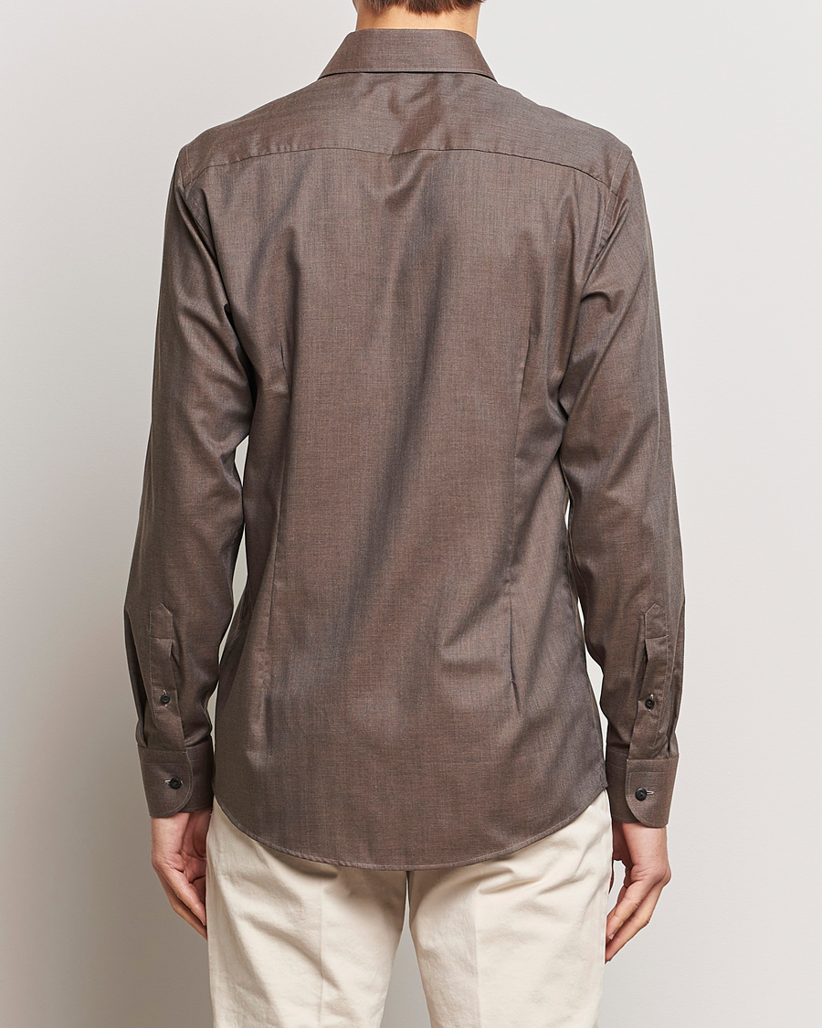 Homme | Chemises | Eton | Slim Fit Wrinkle Free Flannel Shirt Dark Brown