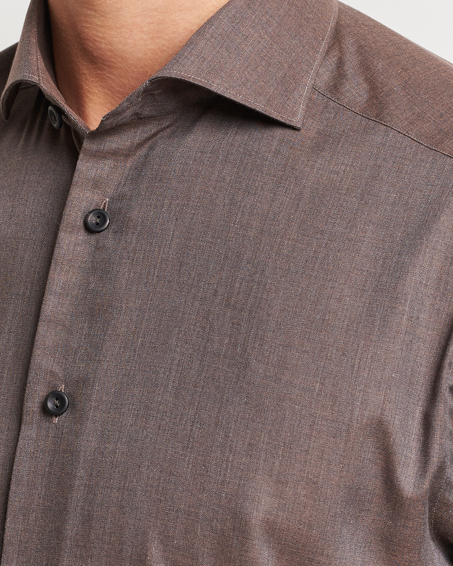 Homme | Chemises | Eton | Slim Fit Wrinkle Free Flannel Shirt Dark Brown