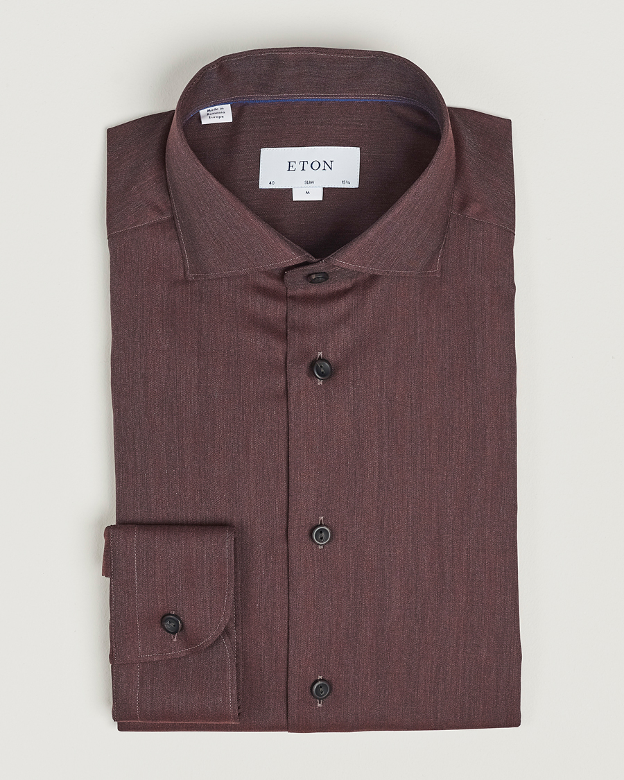 Homme | Chemises | Eton | Slim Fit Wrinkle Free Flannel Shirt Burgundy