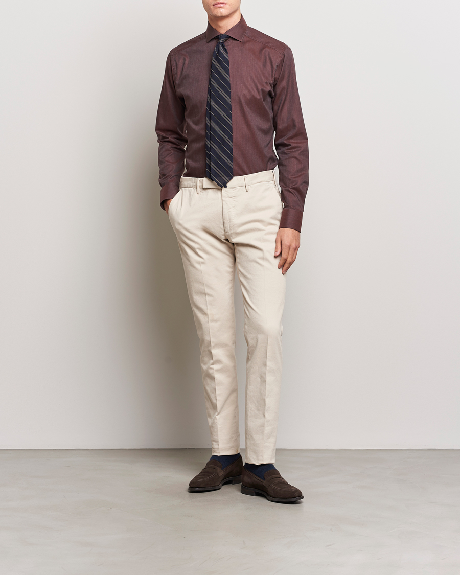 Homme | Chemises | Eton | Slim Fit Wrinkle Free Flannel Shirt Burgundy