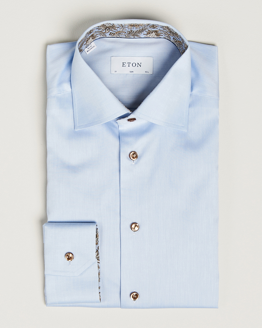Homme | Chemises | Eton | Slim Fit Signature Twill Contrast Shirt Blue
