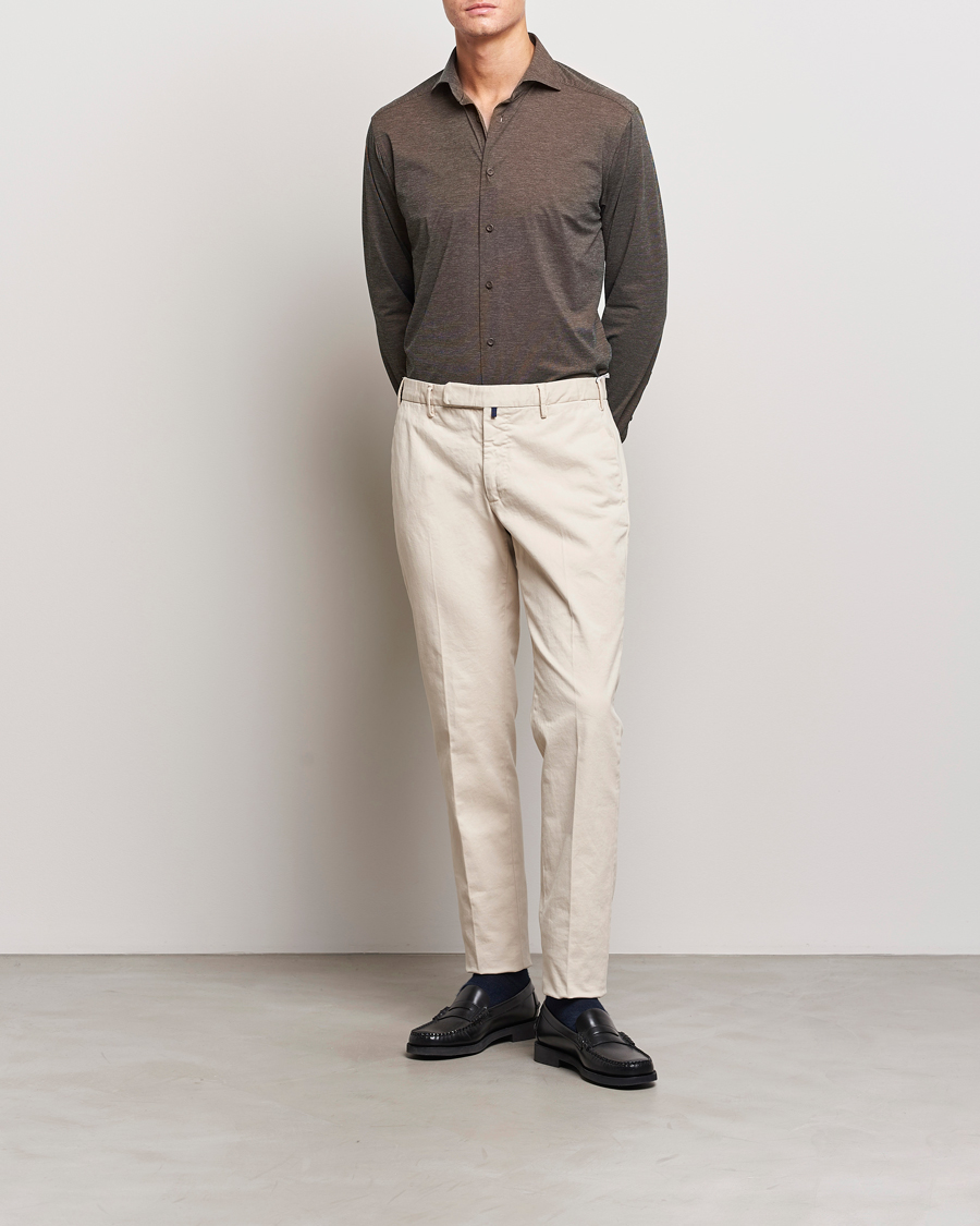 Homme | Chemises | Eton | Slim Fit Four Way Stretch Shirt Brown Melange