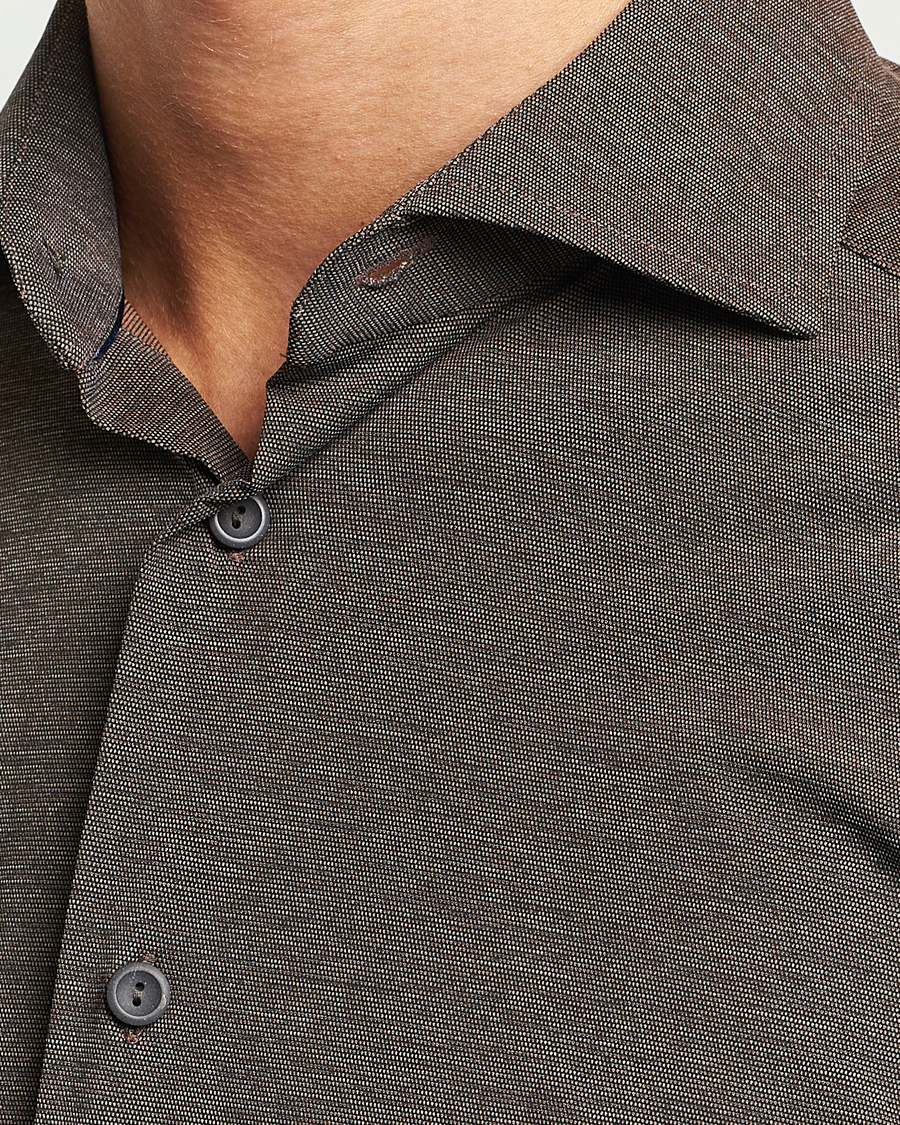 Homme | Chemises | Eton | Slim Fit Four Way Stretch Shirt Brown Melange