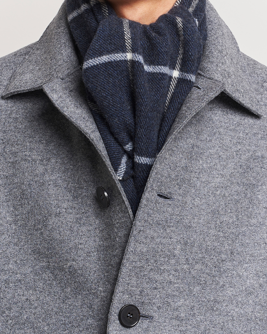 Homme |  | Eton | Checked Wool Scarf Navy Blue