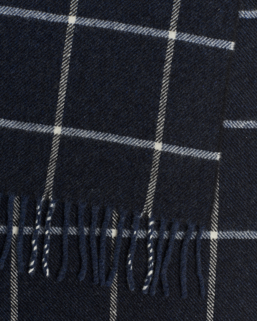 Homme | Eton Checked Wool Scarf Navy Blue | Eton | Checked Wool Scarf Navy Blue
