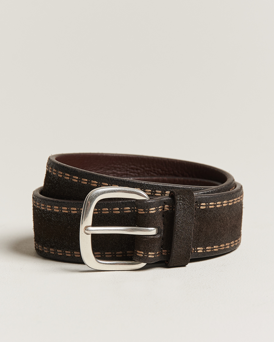 Homme | Orciani Suede Stitched Belt 3,5 cm Dark Brown | Orciani | Suede Stitched Belt 3,5 cm Dark Brown