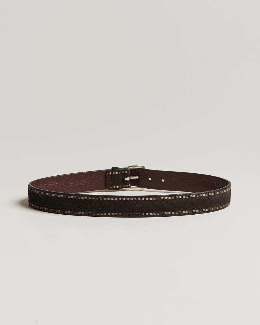 Homme | Orciani Suede Stitched Belt 3,5 cm Dark Brown | Orciani | Suede Stitched Belt 3,5 cm Dark Brown