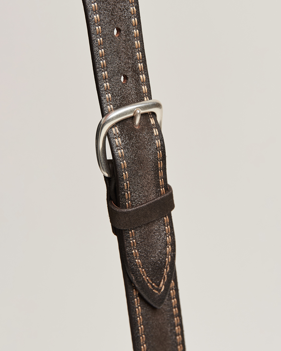 Homme | Orciani Suede Stitched Belt 3,5 cm Dark Brown | Orciani | Suede Stitched Belt 3,5 cm Dark Brown