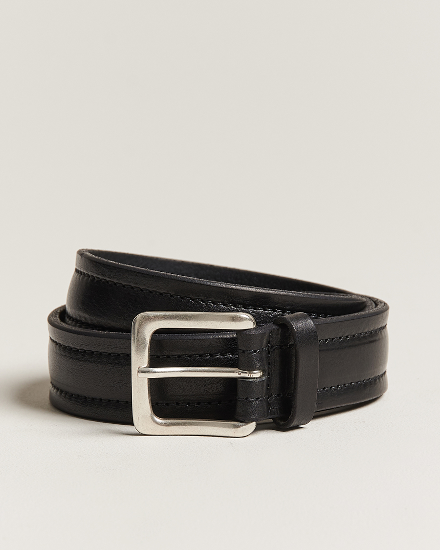 Homme | Orciani Vachetta Stitched Belt 3,5 cm Black | Orciani | Vachetta Stitched Belt 3,5 cm Black