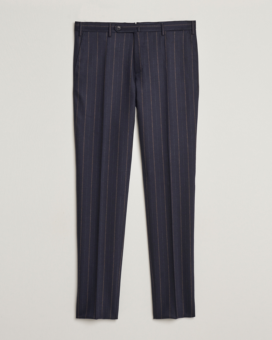 Homme | Pantalons | Incotex | Wool/Cashmere Stretch Pinstripe Trousers Navy