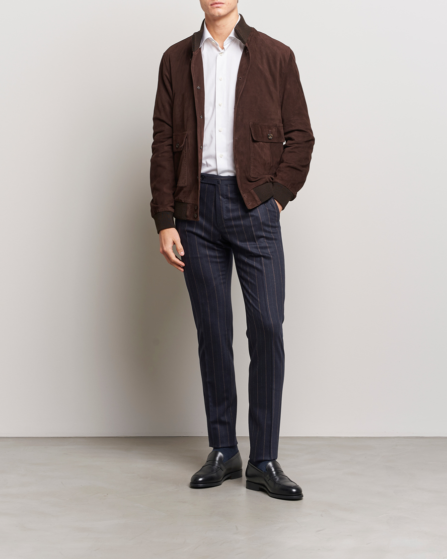 Homme | Pantalons | Incotex | Wool/Cashmere Stretch Pinstripe Trousers Navy